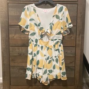 Pink Lily Romper with Lemons. Size small. Worn once.